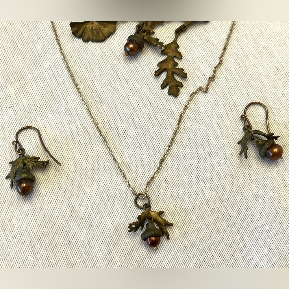 Complete Michael Michaud Handcrafted Bronze Acorn & Oak Jewelry 4pc Set - Picture 2 of 5